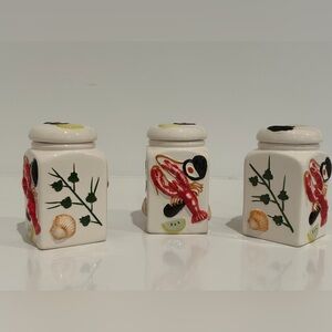 Vintage White Embossed 3D
Lobster/ Crawfish Seafood Cannisters. lot of 3